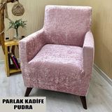 Parlak Kadife Kumaş Tekli Koltuk & Berjer Koltuk Kılıfı - 110 x 110 cm - Pudra