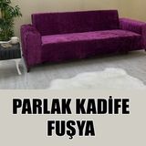 Parlak Kadife Kumaş Üçlü & Çekyat Koltuk Kılıfı - 180 x 230 cm - Fuşya