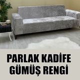 Parlak Kadife Kumaş Üçlü & Çekyat Koltuk Kılıfı - 180 x 230 cm - Gümüş