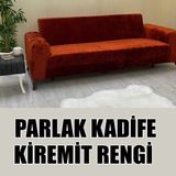 Parlak Kadife Kumaş Üçlü & Çekyat Koltuk Kılıfı - 180 x 230 cm - Kiremit