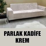 Parlak Kadife Kumaş Üçlü & Çekyat Koltuk Kılıfı - 180 x 230 cm - Krem