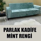 Parlak Kadife Kumaş Üçlü & Çekyat Koltuk Kılıfı - 180 x 230 cm - Mint
