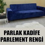 Parlak Kadife Kumaş Üçlü & Çekyat Koltuk Kılıfı - 180 x 230 cm - Parlement Mavisi - Gece Mavisi