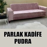 Parlak Kadife Kumaş Üçlü & Çekyat Koltuk Kılıfı - 180 x 230 cm - Pudra