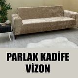 Parlak Kadife Kumaş Üçlü & Çekyat Koltuk Kılıfı - 180 x 230 cm - Vizon