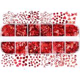 Parlak Kırmızı Tırnak Süsleme Folyo Pulları Karışık Dizayn Kelebek Kalp Harfler Yıldızlar Nail Art
