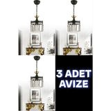 Parlak Kristal Taşlı 3'lü Modern Çekici Avize Seti - Seçenek 1 - Ahşap