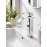 Parlak Krom Şelale Lavabo Bataryası | Paslanmaz Çelik | Sıcak-Soğuk Çift Giriş | Modern Banyo Musluğu Krom