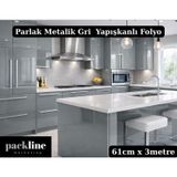 Parlak Metalik Gri Yapışkanlı Folyo Mutfak Buzdolabı Ve Mobilya Kaplama Folyosu 61cm X 3m