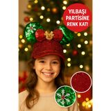 Parlak Payetli Yılbaşı Şapkası - Kırmızı Yeşil Geyik Figürlü Noel Partisi Aksesuarı PRTPN-YSLKLK