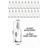 parlakcam 100ml Şeffaf Beyaz Sprey Başlıklı Şeffaf Şişe 100cc Fısfıs Kolonya ve Dezenfektan Şişesi 20 Adet