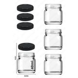 parlakcam 3 Adet Mini-küçük Cam Kavanoz Numune, Mama, Düğün Ve Kına Şekerleme Siyah Kapaklı Kavanozu 40ml.