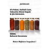 parlakcam 6'lı Baharat Kavanozu 500ml Cam Baharatlık Seti Modern Mutfak Baharatlığı Cam Baharatlık Takımı