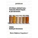 parlakcam 6'lı Bakliyat Kavanozu 500ml Cam Erzak Kavanozu Metal Kapaklı Saklama Kabı Kuruyemiş Kavanozu