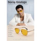 Parlama Önleyici Gece Sürüş Gözlüğü - Anti-Fog Sis ve Far Işığı Engelleyici Sarı Camlı Metal Rose Çerçeveli Sürüş Görüş Gözlüğü 721853