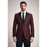 Parlamenter Fabio Cassel Slim Fit Erkek Tek Ceket - 46 - 6 Drop - Bordo