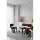 Parlazonhome Elfin 70X110 Beyaz Sabit, 2 Sandalye 1 Bench, Masa Sandalye Takımı, Mutfak Masası Takımı - Kahverengi