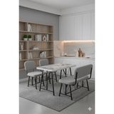 Parlazonhome Elfin 70X110 Efes Sabit, 2 Sandalye 1 Bench, Masa Sandalye Takımı, Mutfak Masası Takımı - Gri
