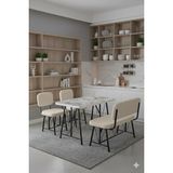 Parlazonhome Elfin 70X110 Efes Sabit, 2 Sandalye 1 Bench, Masa Sandalye Takımı, Mutfak Masası Takımı - Krem