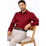 Parletti Uzun Kol Klasik Erkek Pamuk Saten Gömlek 7606 - Bordo - 3XL