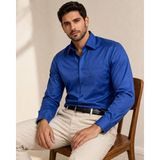 Parletti Uzun Kol Klasik Erkek Pamuk Saten Gömlek 7606 - Mavi - 3XL