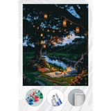 Parloran Sayılarla Boyama 40x50 cm Tuval Seti - Boyaları Ve Fırçaları Dahil - Ağaçlı Gün Batımı