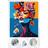Parloran Sayılarla Boyama 40x50 cm Tuval Seti - Boyaları Ve Fırçaları Dahil - Çiçek Kadın Portresi
