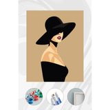 Parloran Sayılarla Boyama 40x50 cm Tuval Seti - Boyaları Ve Fırçaları Dahil - Şapkalı Kadın