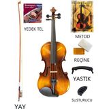Parma Ahşap Parlak Keman 4/4 Tam Boy Full Set (Akort Cihazı Yastık Yedek Tel Çanta Yay Reçine Metod)