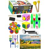 Parmak Boyası 6 Renk Nova Color Resim Defteri 25X35 Sünger Eva Baskı Damga Spatula Rulo Kesik Sünger Eva Okul Öncesi - Çok Renkli - Standart