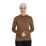Parmak Geçmeli Organik Balıkçı Yakalı Likralı Kadın Body, Açık Çikolata, S/M