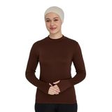 Parmak Geçmeli Organik Balıkçı Yakalı Likralı Kadın Body, Çikolata, S/M