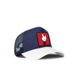 Parmak Logolu Cordura Beyaz-Lacivert Trucker Şapka