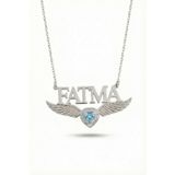 Parmas Design İsimli Kişiye Özel Mavi Kalp 925 Ayar Gümüş Kadın Kolye