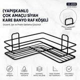 Parmeva PMS-612 Çok Amaçlı Siyah Kare Banyo Raf Köşeli Yapışkanlı