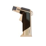 Parmida Tek Torch Pürmüz Karbon Desenli Gold Masa Tipi Metal Puro Çakmağı - TR9238
