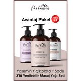 Parnassos Çikolata Aroma + Yasemin Özü + White Duyusal Ve Afrodizyak Etkili Aromaterapi Masaj Yağı Seti 300 Ml