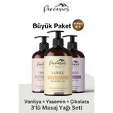 Parnassos Çikolata Vanilya Yasemin Aromalı Masaj Yağı Seti 3 X 400 Ml (1200 Ml) | Uzun Süreli Kayganlık, İpeksi Doku Ve Kalıcı Koku