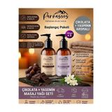 Parnassos Çikolata & Yasemin Masaj Yağı Seti 2x150 ml | İpeksi Doku, Uzun Süreli Kayganlık, Hoş ve Kalıcı Koku