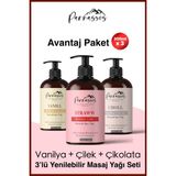 Parnassos Çilek Özlü Vanilyalı + Çikolata Aroma Duyusal Afrodizyak Etkili Aromaterapi Masaj Yağları Seti 300ml