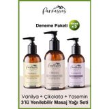 Parnassos Vanilya Çikolata Yasemin Aromalı Masaj Yağı Seti 3 X 150 Ml (450 Ml) | Uzun Süreli Kayganlık, İpeksi Doku Ve Kalıcı Koku