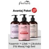 Parnassos Yasemin Çilek Çikolata Aromalı Masaj Yağı Seti 3 X 400 Ml (1200 Ml) | Uzun Süreli Kayganlık, İpeksi Doku Ve Kalıcı Koku