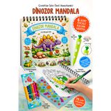 Parodi Yayınları Dinozor Mandala Boyama Kitabı | Çocuk Mandala Kitabı | 6 Renk Keçeli Kalem, Uçlu Kalem ve 75 Çıkartma Hediyeli