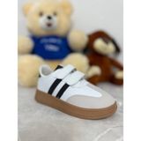 Parparastil Mınıstep Beyaz Siyah Çizgili Unisex Çocuk Spor Ayakkabı Cırt Cırtlı Rahat ve Şık Günlük Sneaker - Beyaz - Siyah