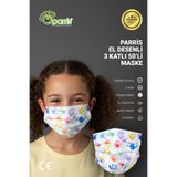 Parris El Desenli Filtreli 3 Katlı 50'li Paket Telli Cerrahi Çocuk Maskesi
