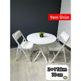Pars 2 Kişilik Yuvarlak Mutfak Yemek Masası Takımı 2+1 Beyaz Deri 70 cm - Beyaz - Beyaz
