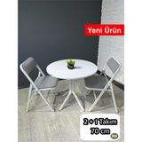 Pars 2 Kişilik Yuvarlak Mutfak Yemek Masası Takımı 2+1 Beyaz Kazayağı Kumaş 70 cm