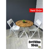 Pars 2 Kişilik Yuvarlak Mutfak Yemek Masası Takımı 2+1 Ceviz Beyaz Deri 70 cm - Ceviz - Beyaz