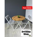 Pars 2 Kişilik Yuvarlak Mutfak Yemek Masası Takımı 2+1 Ceviz Kazayağı Kumaş 70 cm