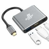Pars Power Type-C 3'ü 1 Arada USB Hub HDMI Dönüştürücü ve USB Adaptör HU-07 | 1080P HDMI Çıkışı, USB 3.0, Type-C Şarj Girişi, MacBook ile Uyumlu, Telefon Tablet Alüminyum Gövde Gri, Steep Solid HU-07